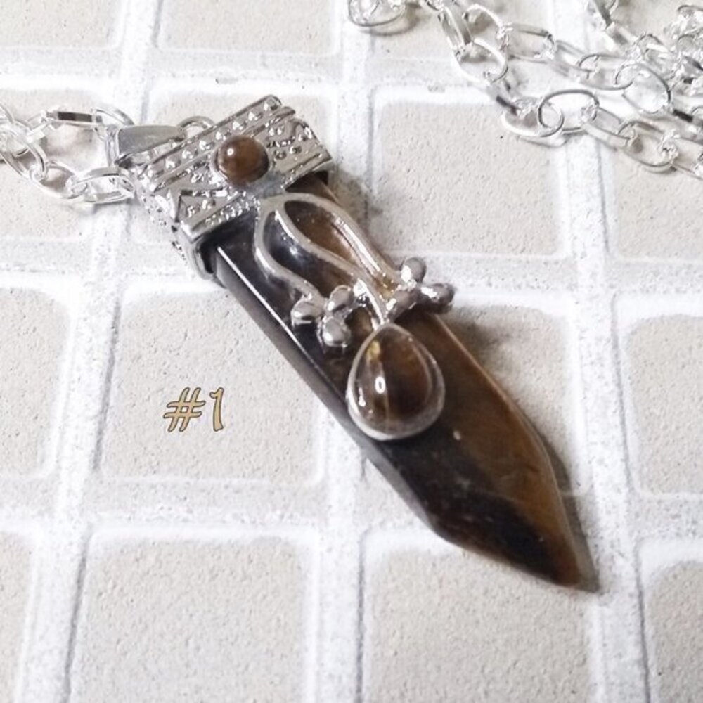 Large, Chic + Noticeable! Embellished Tiger's Eye Tigereye Pendant w. 20" Chain